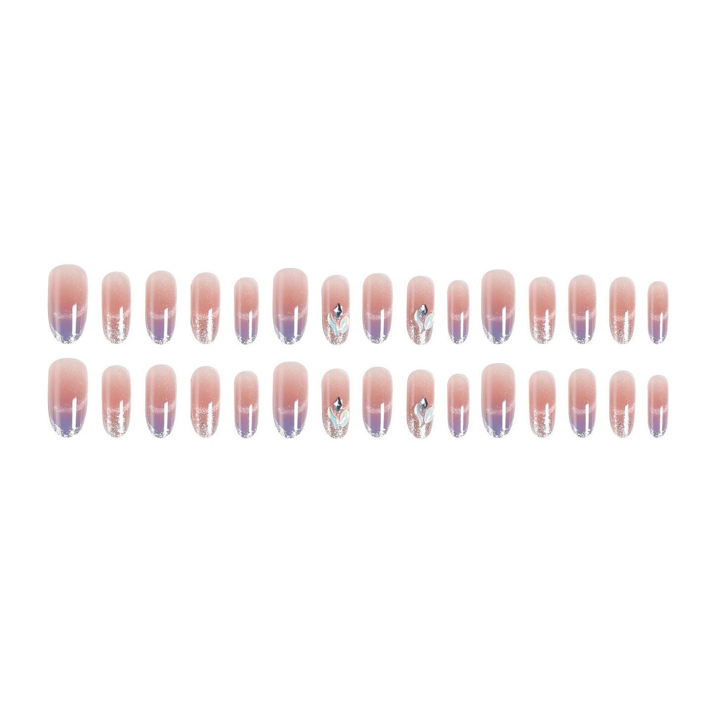 Acrylic nail set with elegant glitter effect and beautified embellishments Acalora