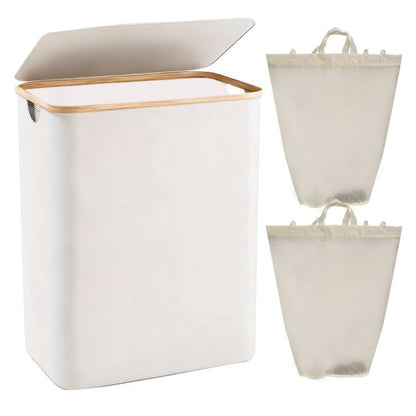 Laundry separation system with bamboo lid and multiple compartments Acalora