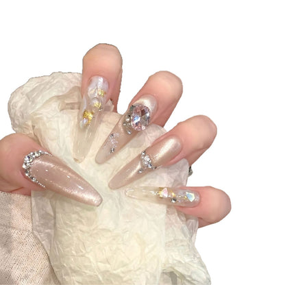 Decorative Stiletto Press-On Nail Art Set with Gemstone Accents Acalora