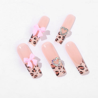 Artistic Press-On Nail Kit with Charming Leopard and Bow Designs Acalora