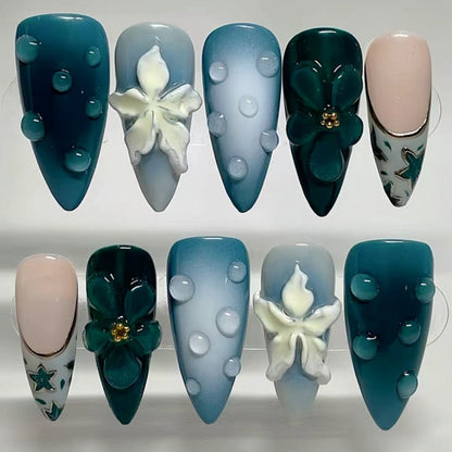 Decorative Press-On Nail Art with Floral Elements Acalora