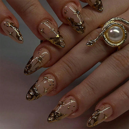Premium Press-On Nail Set with Intricate Star and Decorative Designs Acalora