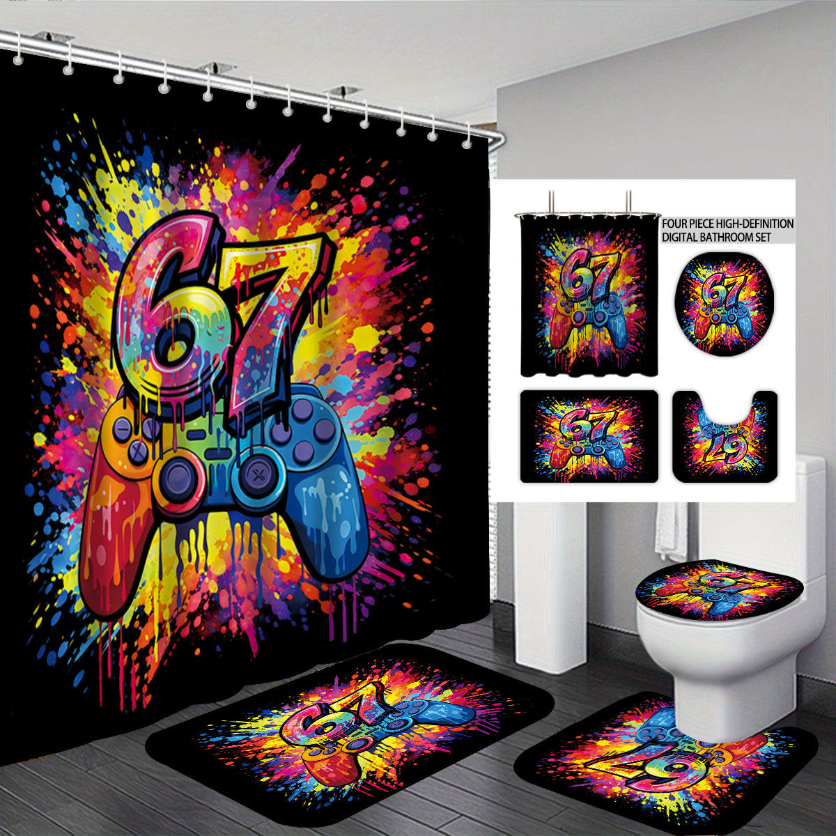 Digital Art-Themed Four-Piece Bathroom Set