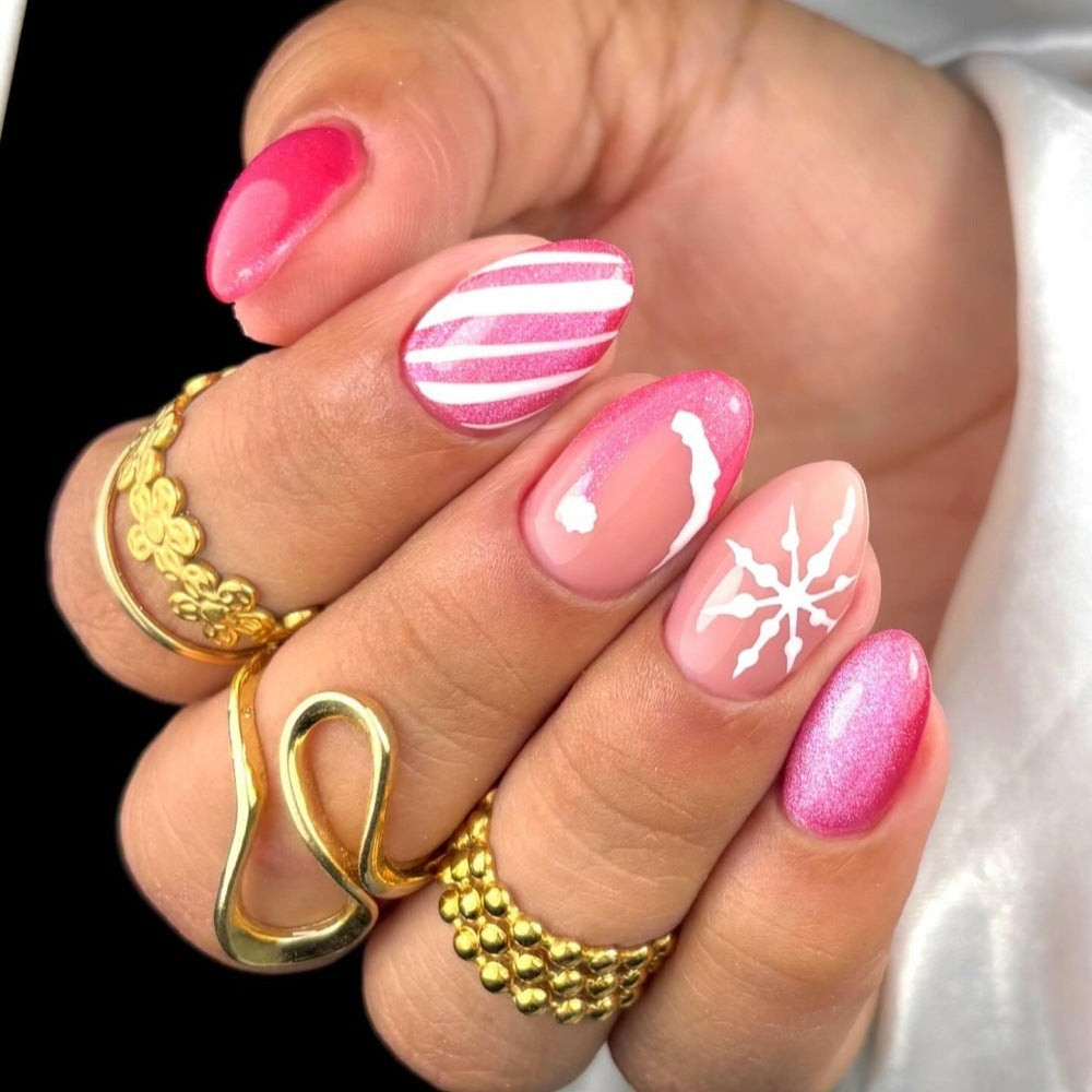 Artificial nails with sparkling glitter and Christmas designs Acalora
