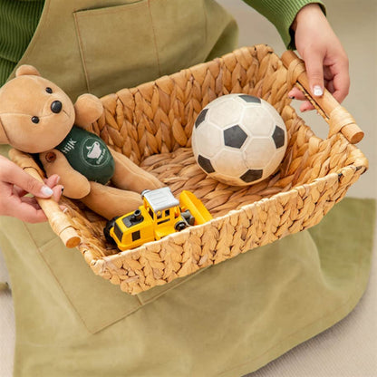 Braided storage basket with wooden handles