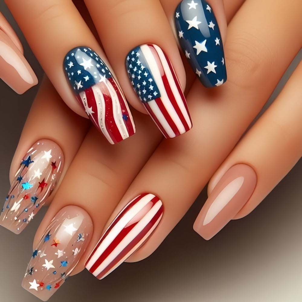 Patriotic design artificial nails Acalora