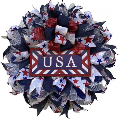 Unisex nan layered star wreath door decor with mixed ribbon bows and wooden accents Bowlift