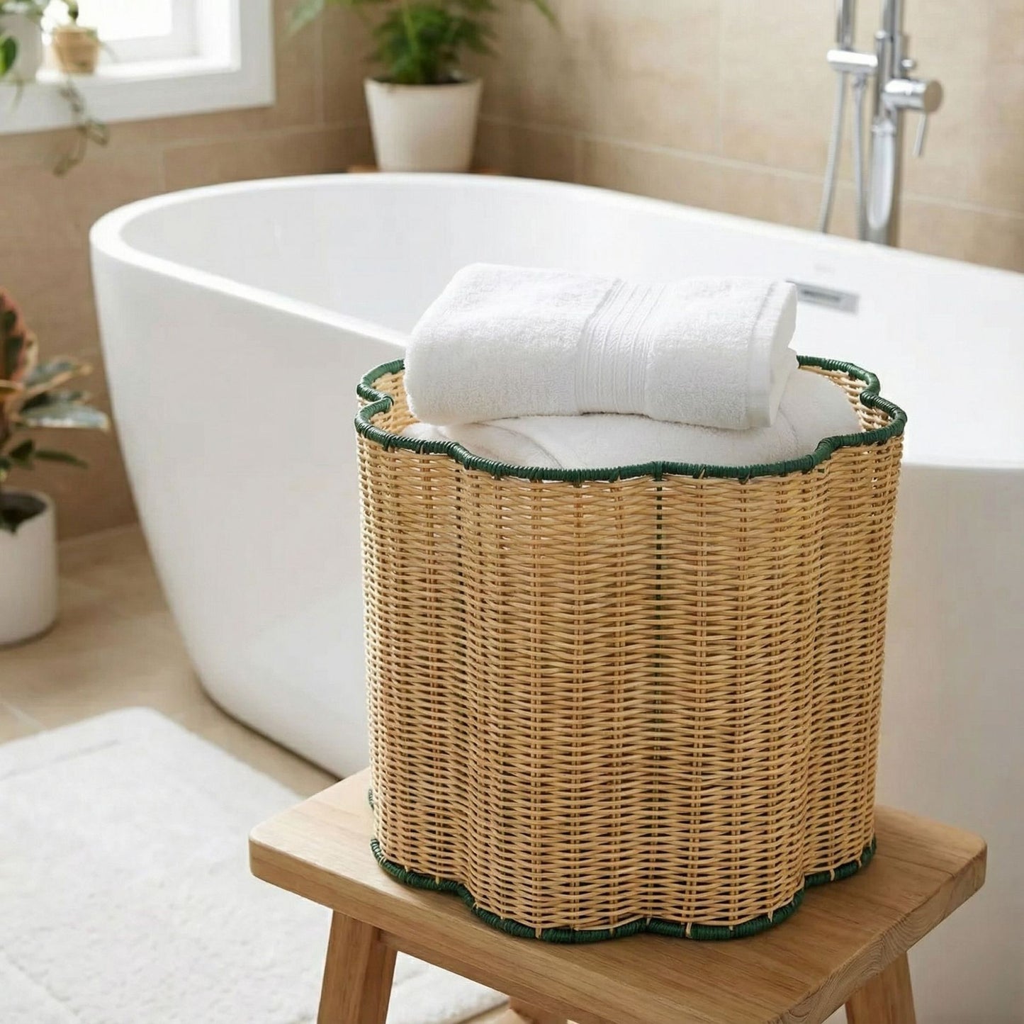 Decorative Scalloped Woven Storage Basket Acalora