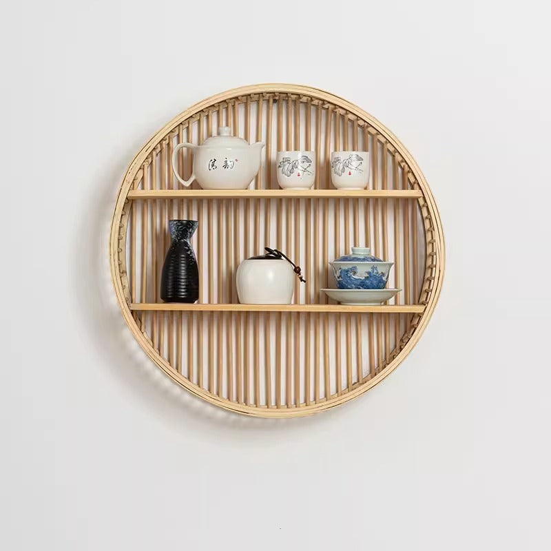 Round Wall Shelf Made of Natural Rattan Acalora
