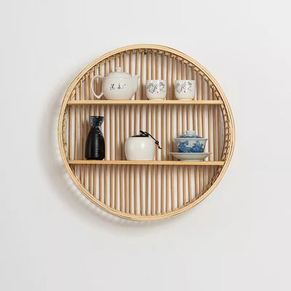 Round Wall Shelf Made of Natural Rattan Acalora