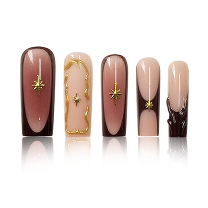 Luxurious Statement Stiletto Press-On Nails with Gold Accents Acalora