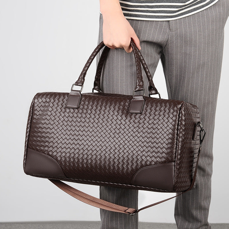Premium Woven Leather Weekender Bag Acalora