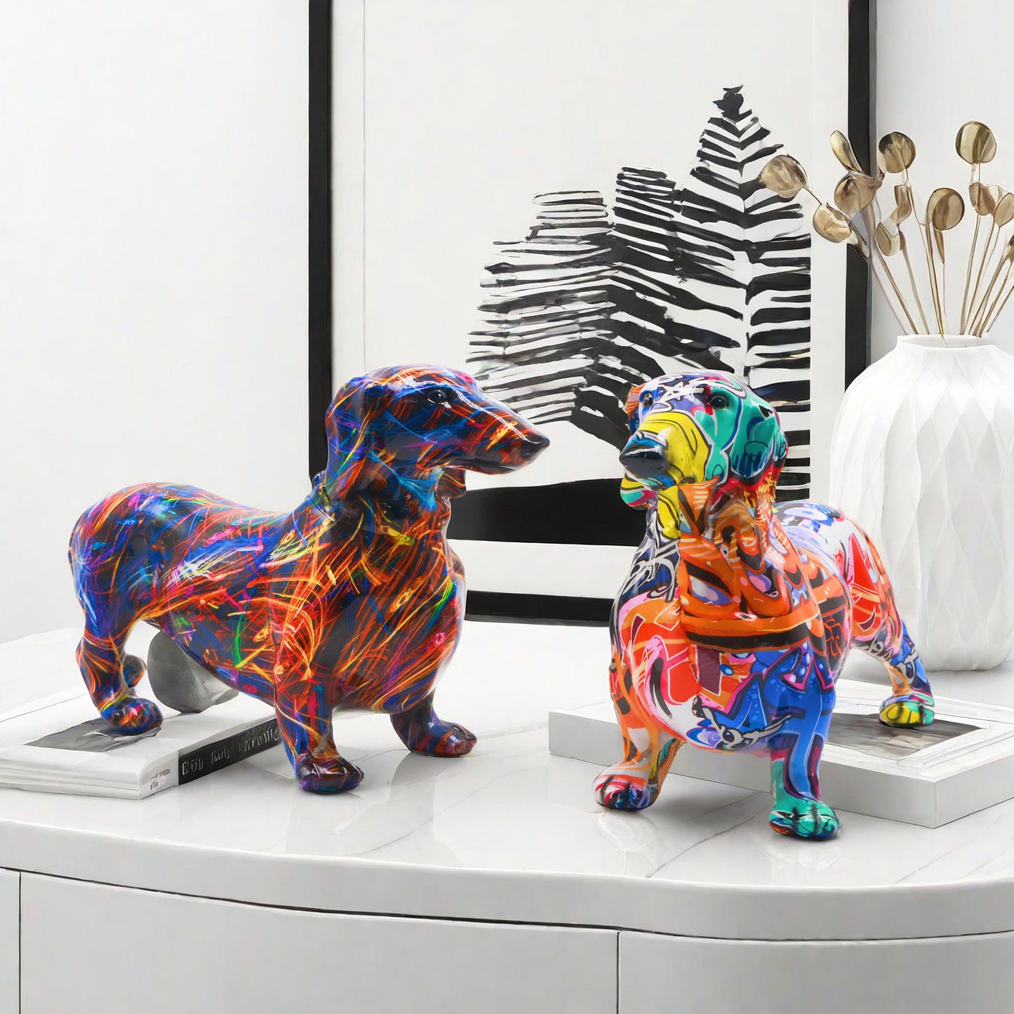 Colorful decoration figure of a dachshund in graffiti style Acalora