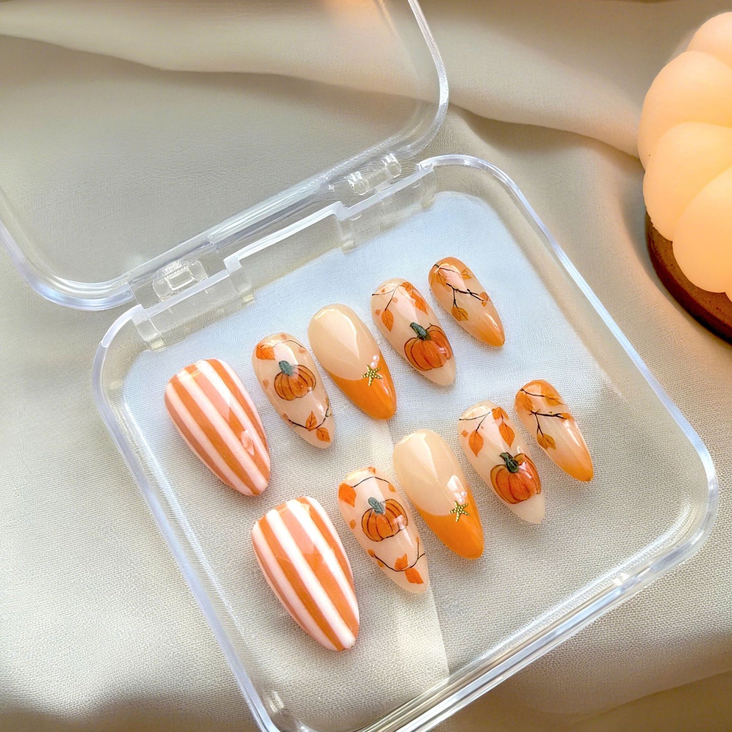 Seasonal Pumpkin-Themed Press-On Nail Art Set Acalora