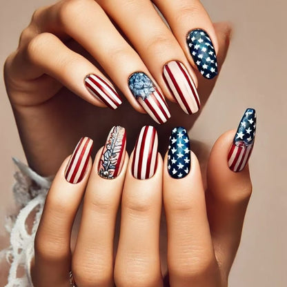 Creative artificial nails with patriotic design Acalora