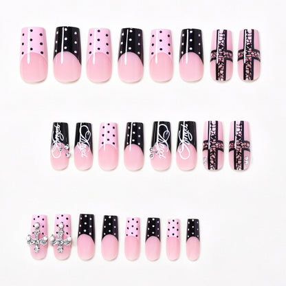 Artistic Long Press-On Nail Design Set with Cross Accents Acalora