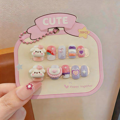 Playful artificial nail set with colorful designs Acalora