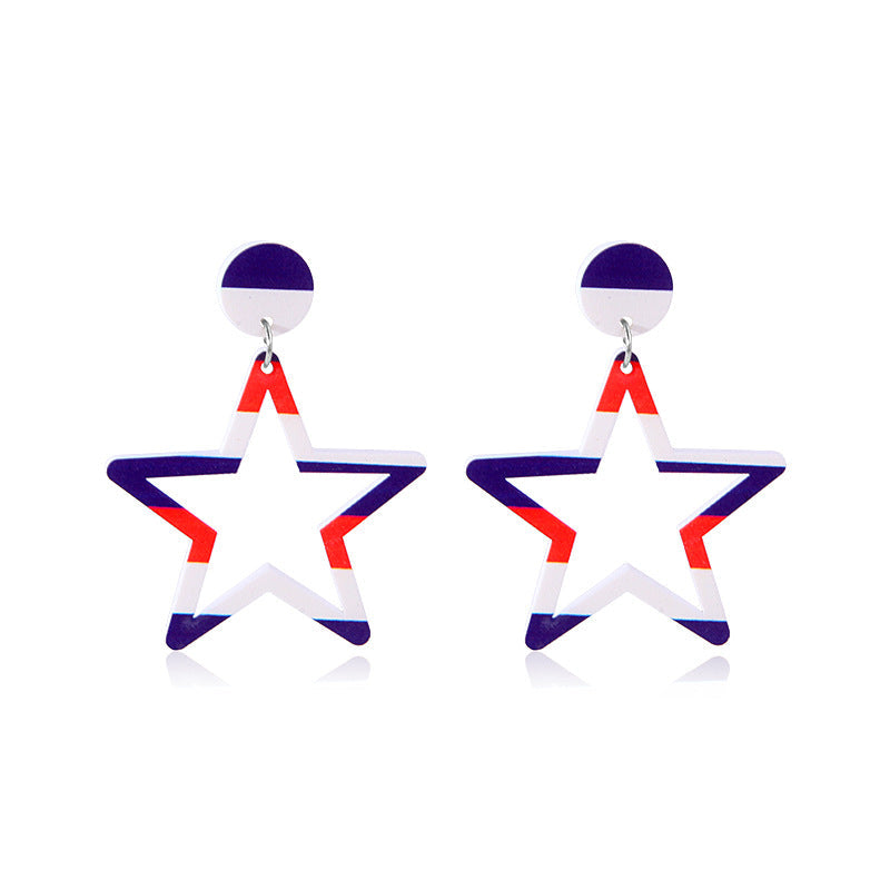 Women's lightweight star earrings with enamel flag design and fishhook Kalsten