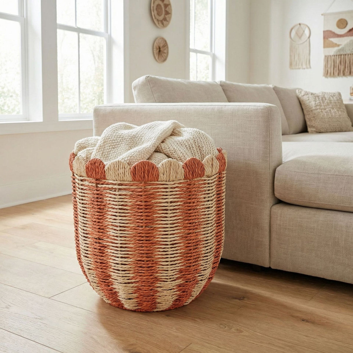 Decorative Scalloped Woven Storage Box Acalora