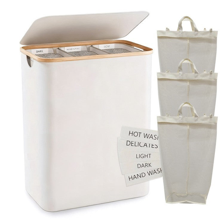 Laundry separation system with bamboo lid and multiple compartments Acalora