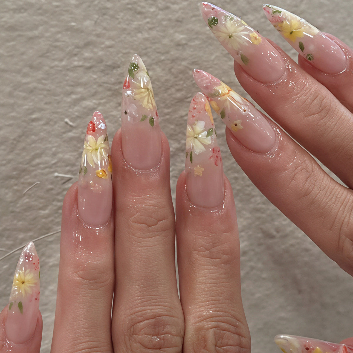Floral Art Acrylic Nail Tips Acalora