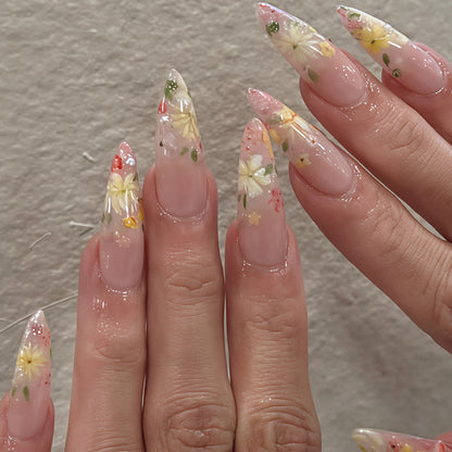 Floral Art Acrylic Nail Tips Acalora