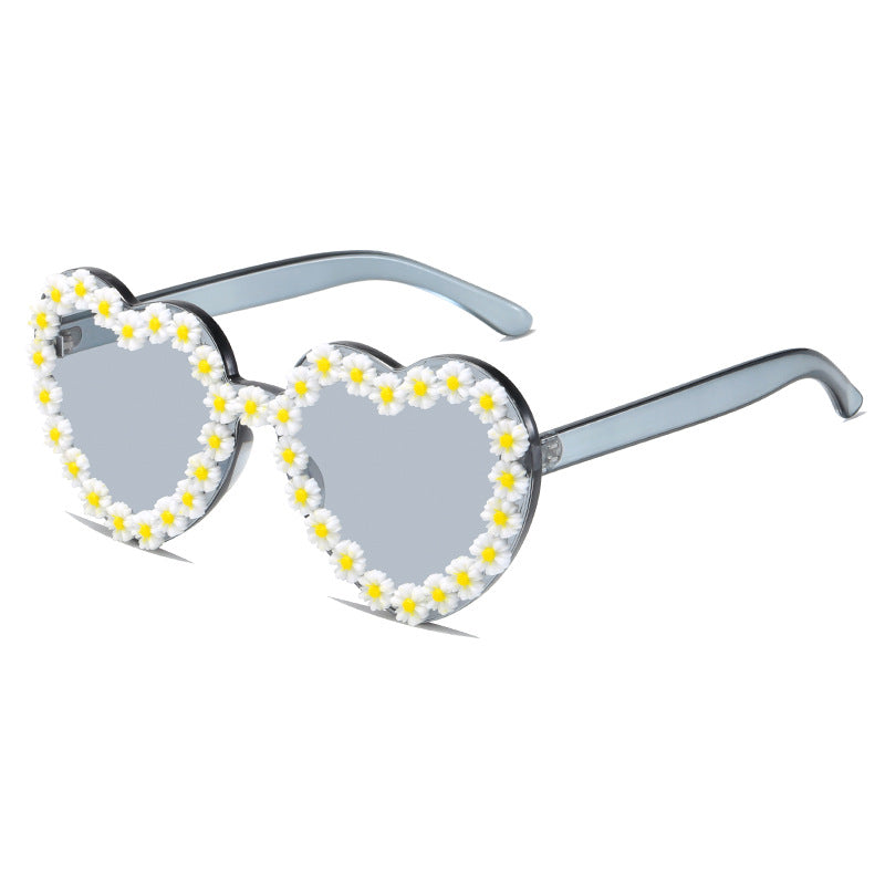 Ladies Love-Shaped Sunglasses with Floral Embellishments Bowlift