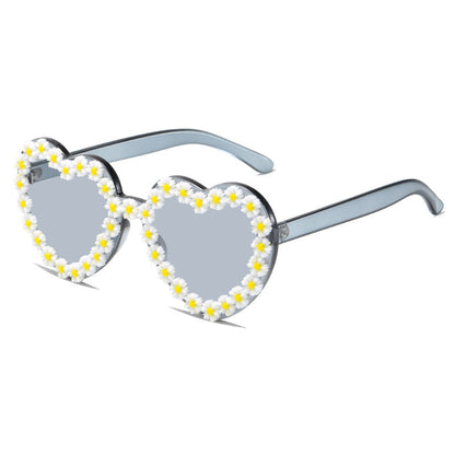 Ladies Love-Shaped Sunglasses with Floral Embellishments Bowlift