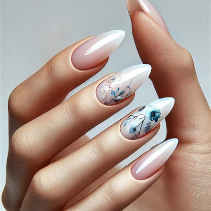 Artificial nails with flower design and shine Acalora