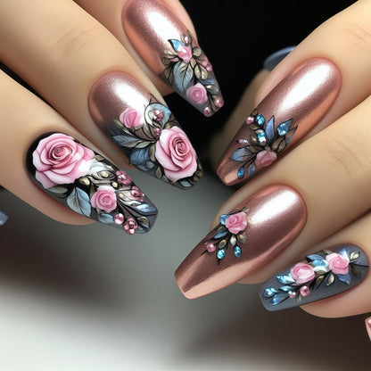 Artificial nails with floral rose pattern Acalora