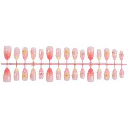 Artistic Floral Design Press-On Nails Set with Unique Embellishments Acalora