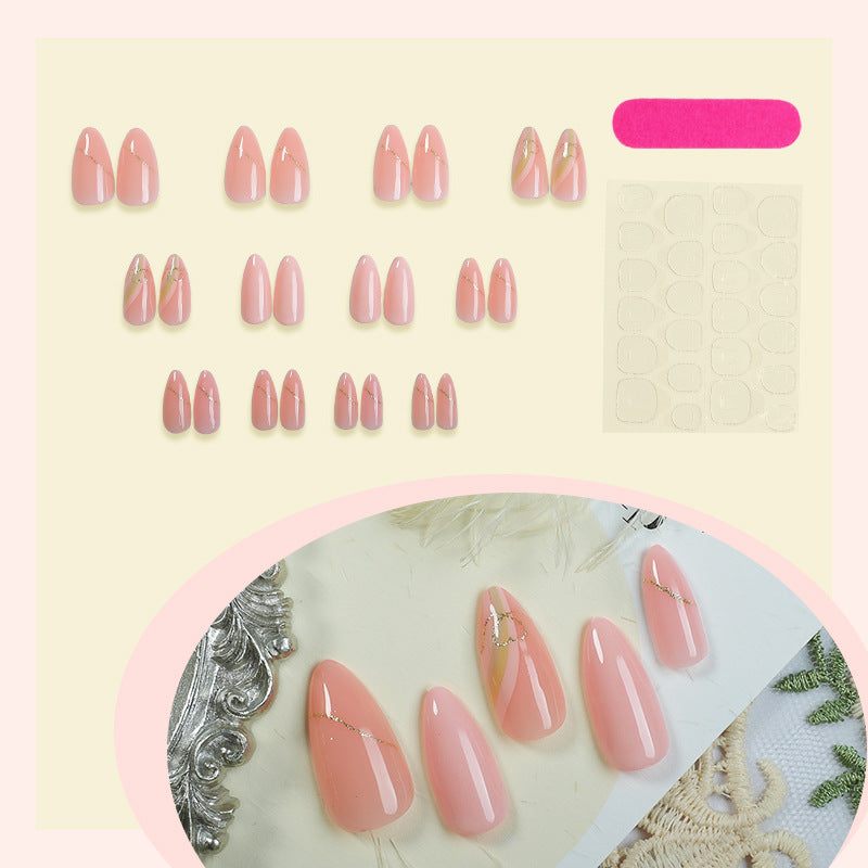 Elegant Press-On Nail Set with Gold Foil Accents Acalora