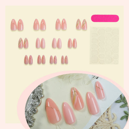 Elegant Press-On Nail Set with Gold Foil Accents Acalora