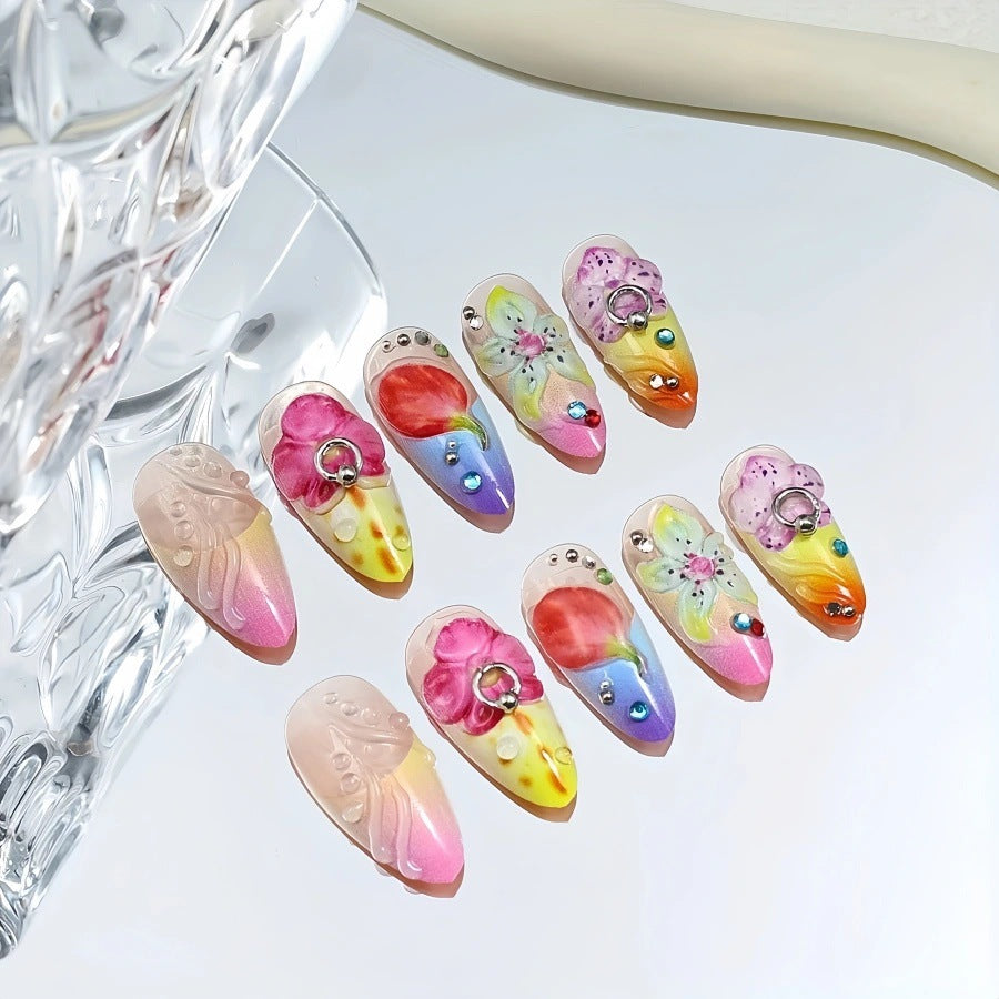 Intricately Designed Floral Press-On Nails Acalora