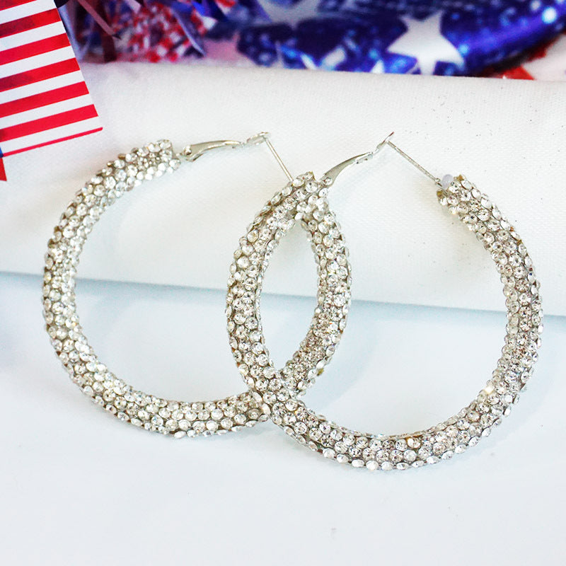 Women's large hoop earrings with rhinestone embellishment and rhodium-plated setting Bowlift