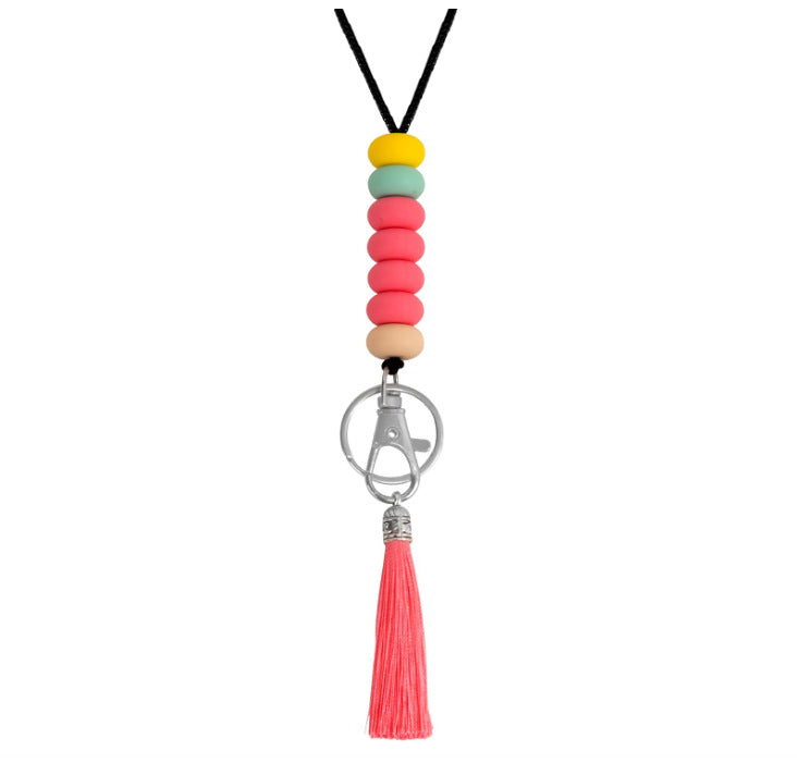 Colorful Beaded Keychain Lanyard with Tassel Acalora