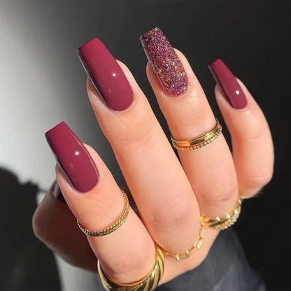 Decorative Press-On Nail Set with Glittered and Classic Designs Acalora