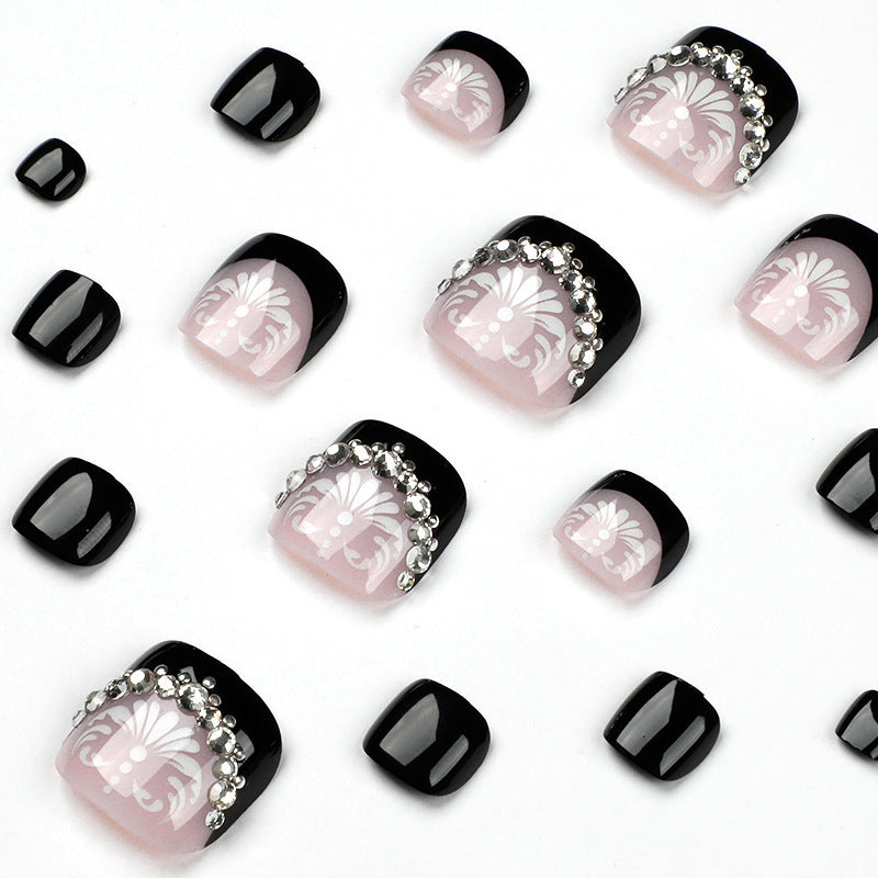 Decorative Press-On Toenails with Elegant Gemstone Accents Acalora