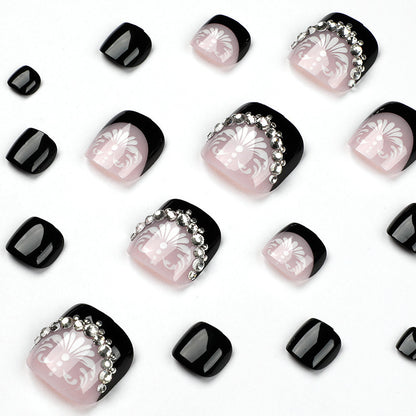 Decorative Press-On Toenails with Elegant Gemstone Accents Acalora