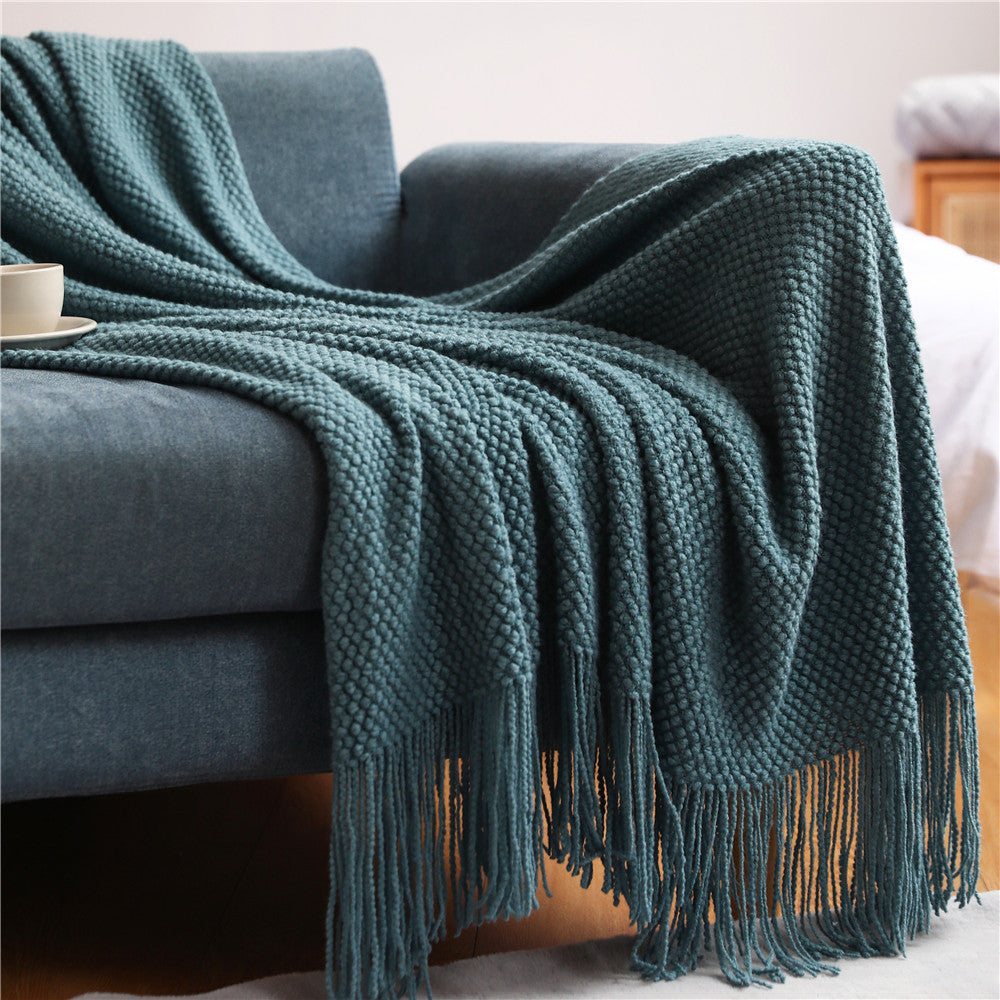 Textured Fringe Throw Blanket