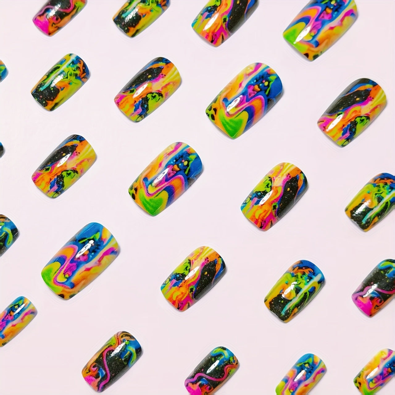 Neon Marbled Nail Art Acalora
