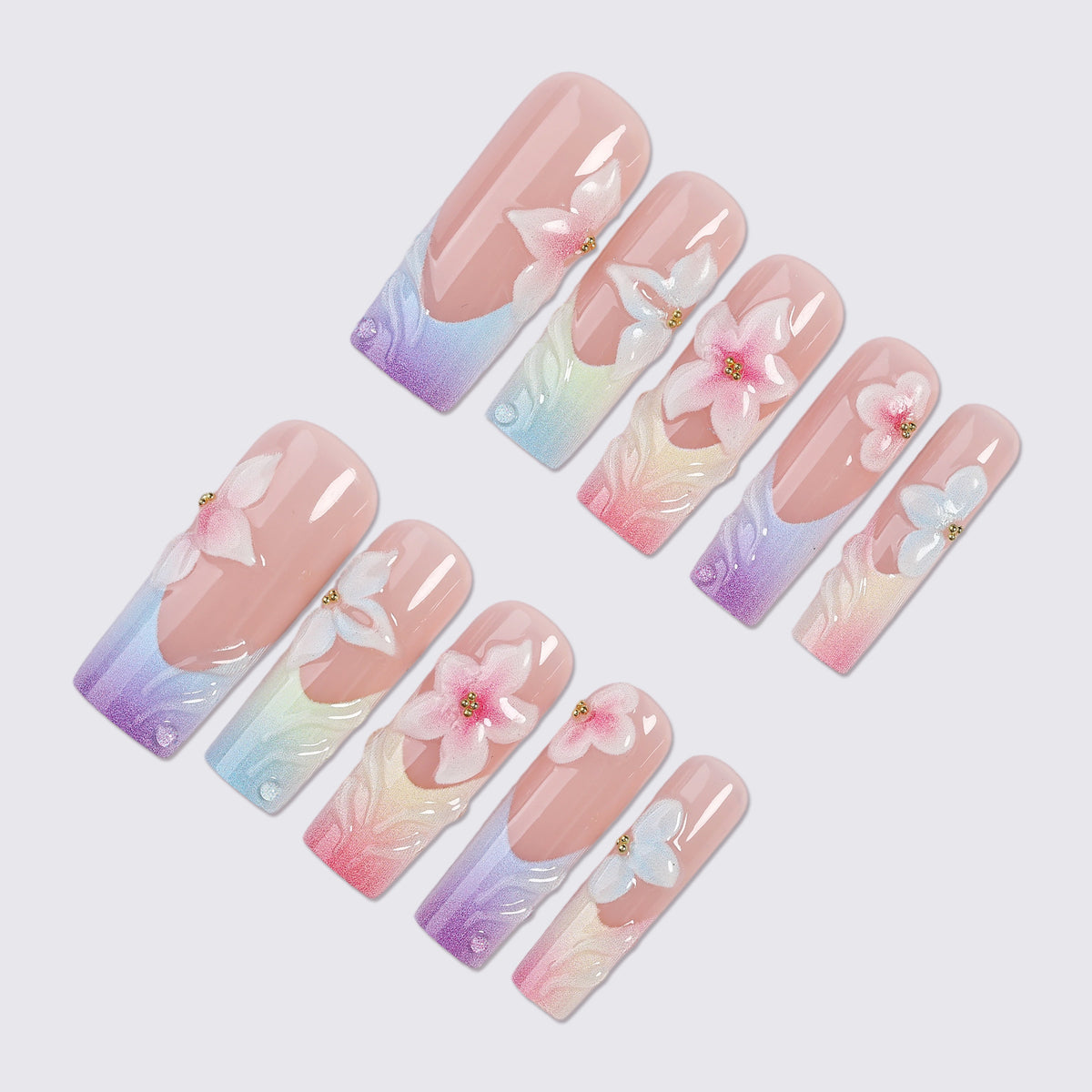 Elegant Floral Ombre Press-On Nail Set Acalora