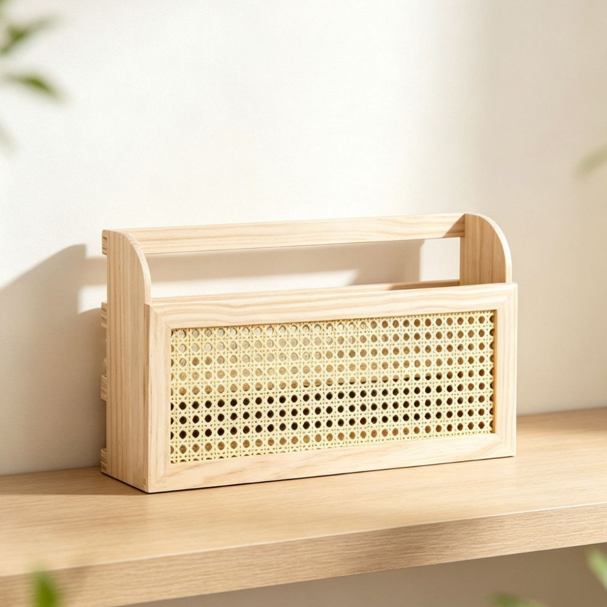 Stylish storage box made of wood and rattan Acalora