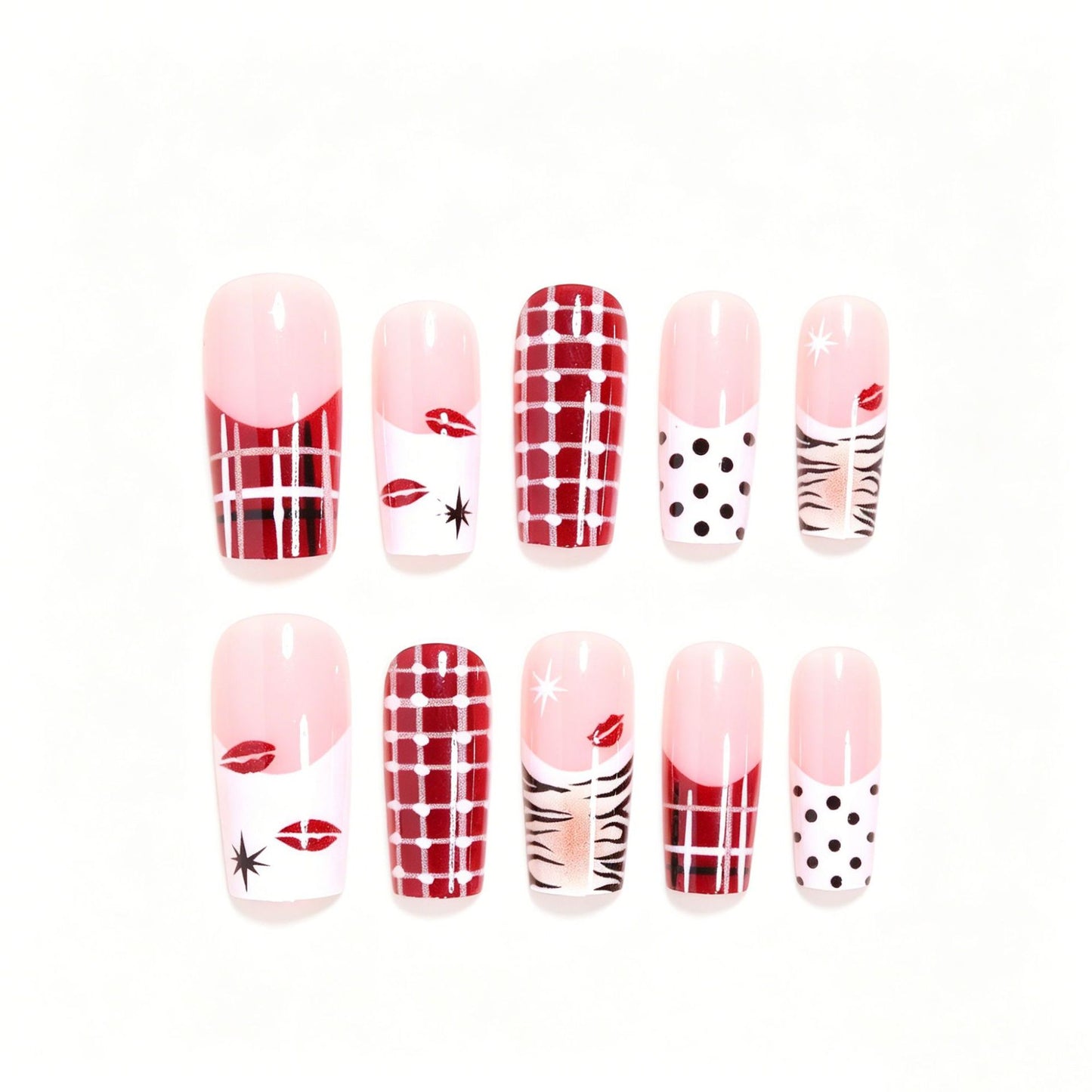 Artistic Press-On Nail Set with Unique Patterns Acalora