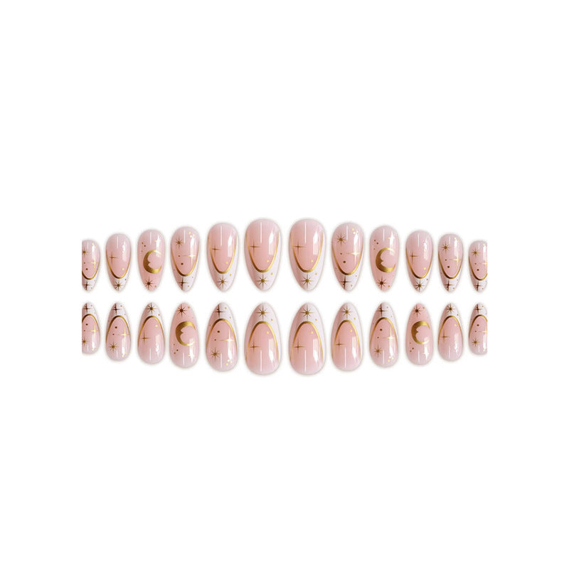 Artistic Stiletto Press-On Nail Design with Gold Accents Acalora