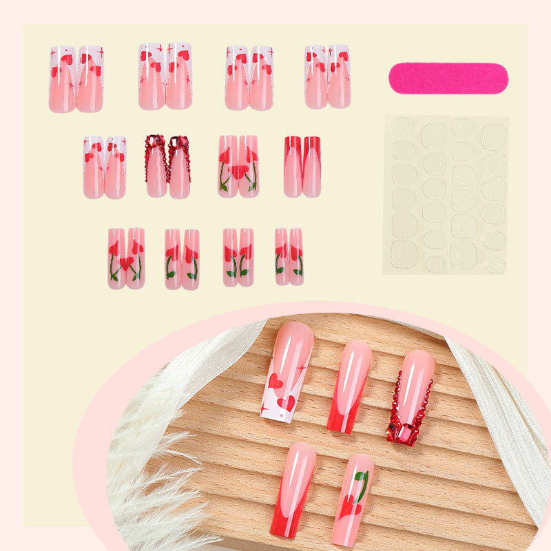 Decorative Press-On Nail Art Set with Heart and Floral Themes Acalora