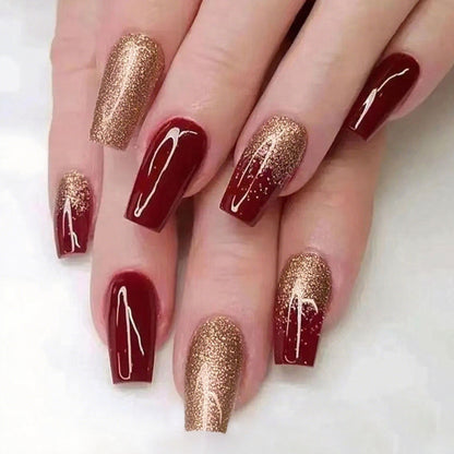 Artificial nails with glamorous glitter design and high gloss finish Acalora