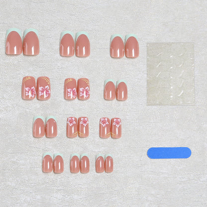Artificial nail set with floral motifs and shiny accents Acalora