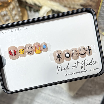 Artistic Press-On Nail Set with Unique Graphic Designs Acalora