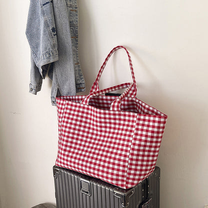 Stylish Checked Utility Tote Bag Acalora